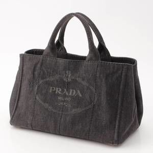 Prada Denim Handbag Black Cotton Tote Canapa